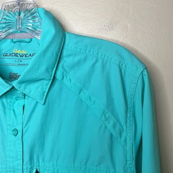 CABELA’S Guidewear Button Down Shirt Aqua Gorpcore Fishing Camping Venting Lg - Picture 7 of 14
